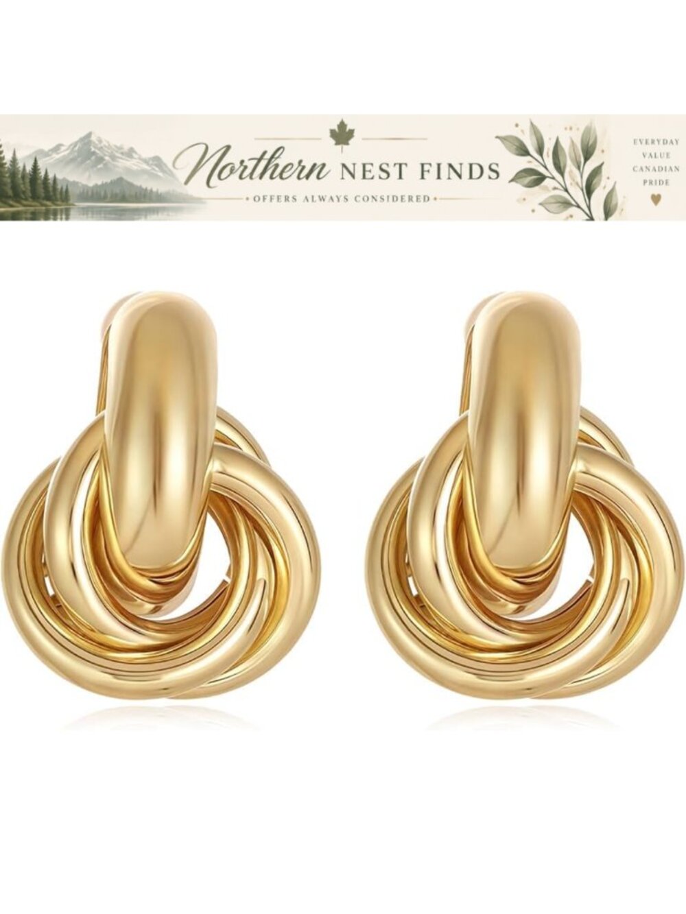 Gold Plated Knot Dangle Earrings for Women Lightweight Hypoallergenic
